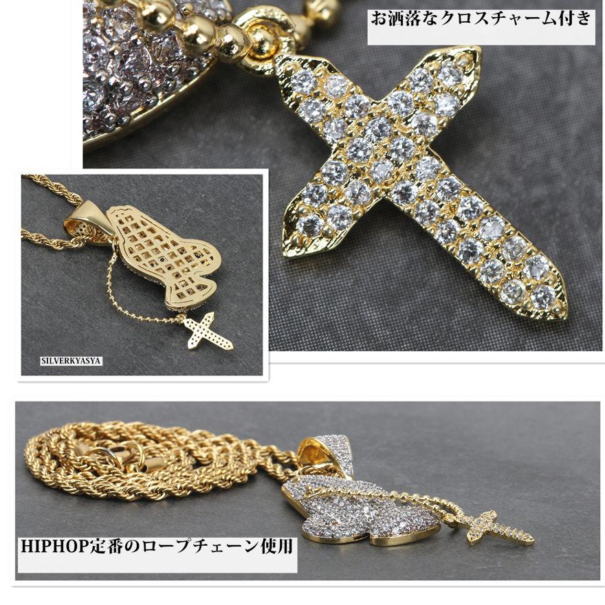 18KGP ゴールド クロスパヴェダイヤチェーンネックレス