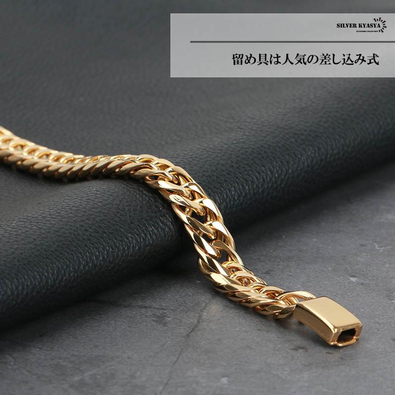 幅9mm 6面カット ダブル喜平ネックレス ステンレス ゴールド 金 50cm