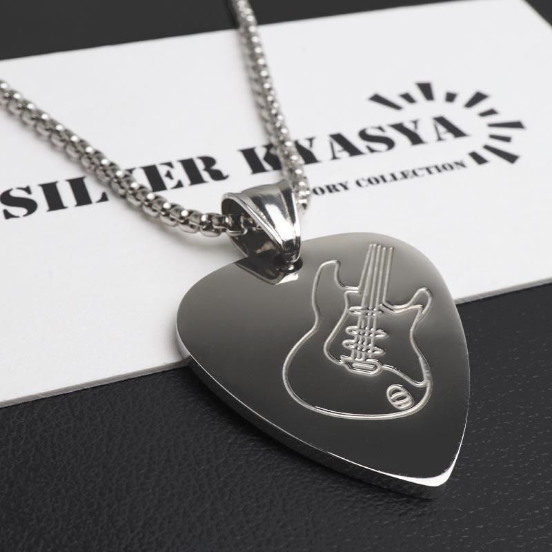 STAINLESS ギターピック ネックレス ペンダント metal ロールチェーン