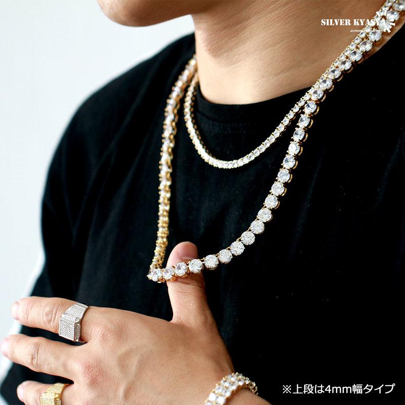 太め 8mm テニスチェーンネックレス メンズ シルバー ゴールド 太め 8mm テニスチェーンネックレス メンズ シルバー ゴールド