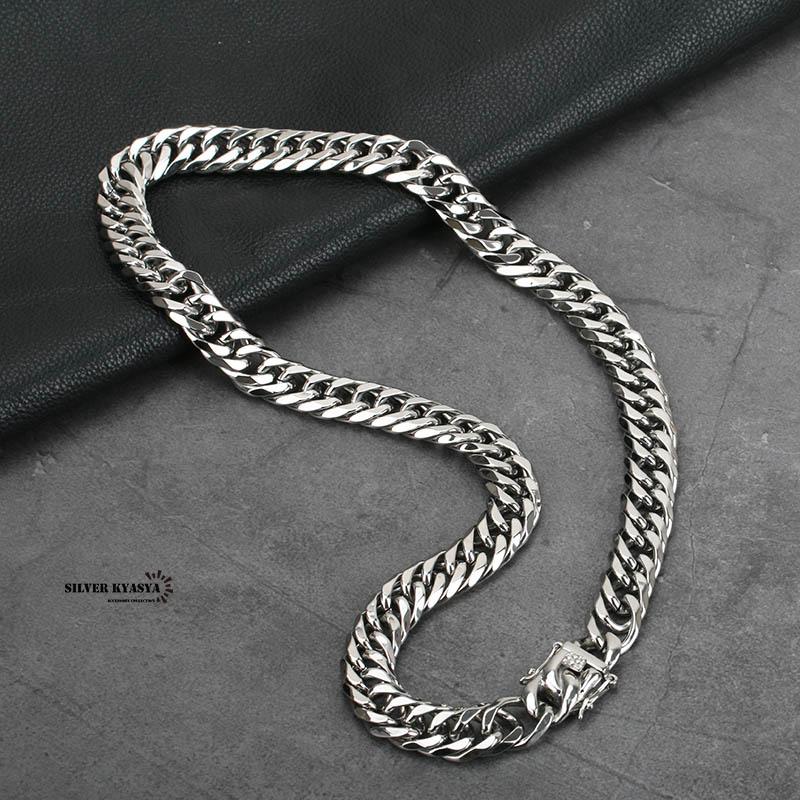幅12mm STAINLESS STEEL シルバー ダブル喜平ネックレス