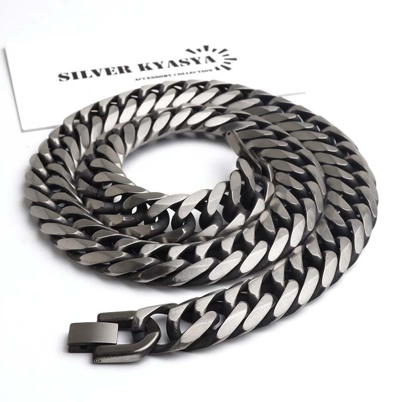 ＼2個で10％OFF 3個で20％OFFクーポン／新！リニューアル ステンレス  ダブル喜平ネックレス 幅13mm 太め チェーンネックレス 6面カット 燻し 金アレ対応 爆買の画像
