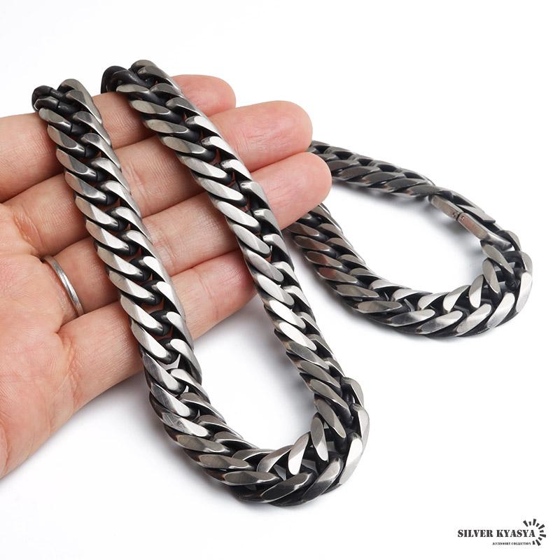 ＼2個で10％OFF 3個で20％OFFクーポン／新！リニューアル ステンレス  ダブル喜平ネックレス 幅13mm 太め チェーンネックレス 6面カット 燻し 金アレ対応 爆買の画像