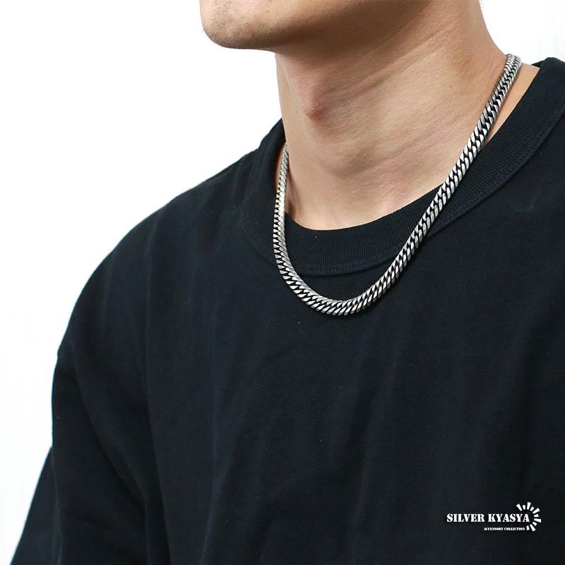 シルバー925 4面ダブル 喜平ネックレス マイアミキューバン プラチナ メッキ 幅7mm STAINLESS STEEL ステンレス 喜平ネックレス 中折式 マイアミ