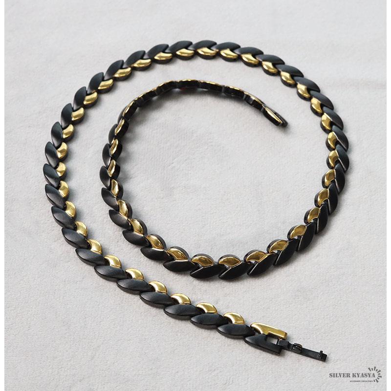 磁気ネックレス チタン ビーズ ip gold black ゴールド ブラック 磁力