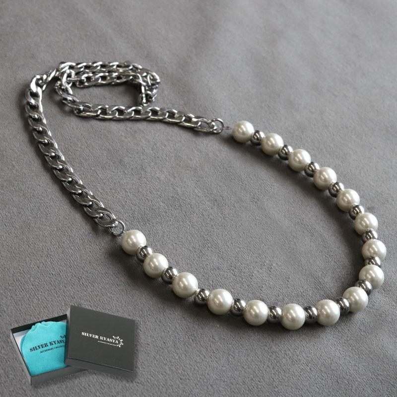 ネックレスkyasya(シルバーキャシャ)オリジナル 喜平 きへい IPメッキ ハンドメイド pearl necklace 銀色  :n443-silver:SILVER KYASYA - 通販 - Yahoo!ショッピング