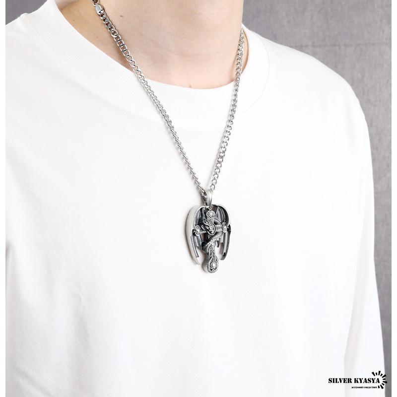 ロザリオシルバーネックレス　十字架ペンダント スカル ゴシックトップネックレス クロス ドラゴン ロザリオ 十字架 龍