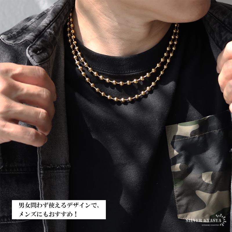 ステンレス ボールチェーンネックレス ゴールド 18KGP シンプル 幅6mm