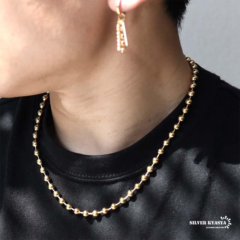 ステンレス ボールチェーンネックレス ゴールド 18金 シンプル 6mm
