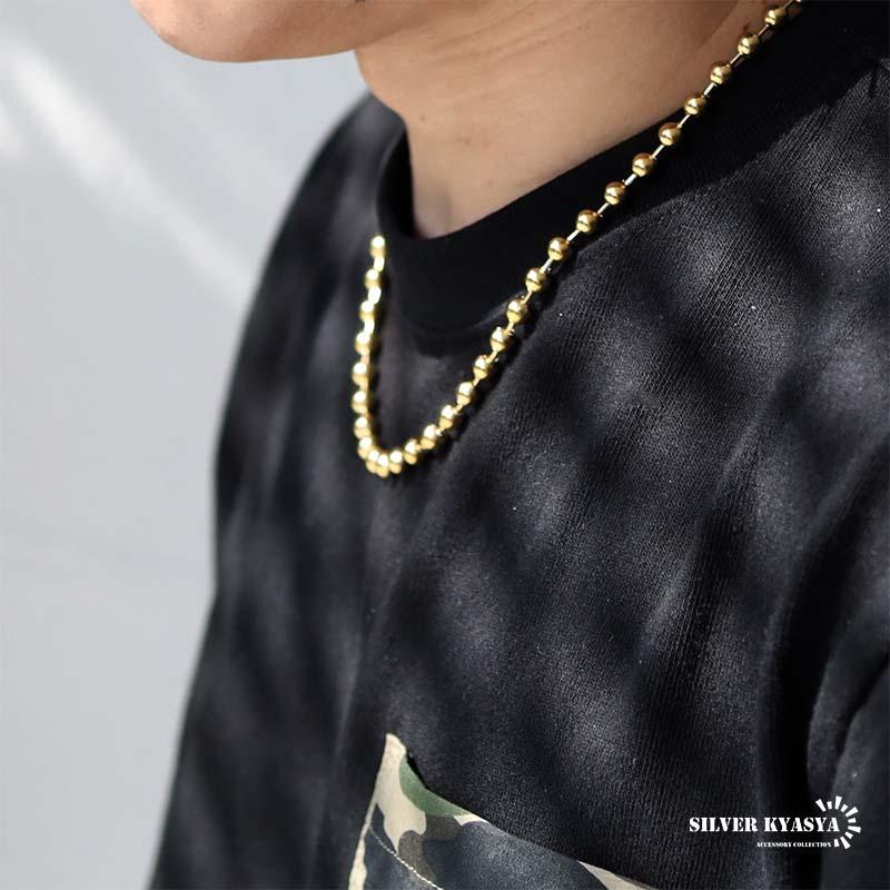 ステンレス ボールチェーンネックレス ゴールド 18金 シンプル 6mm