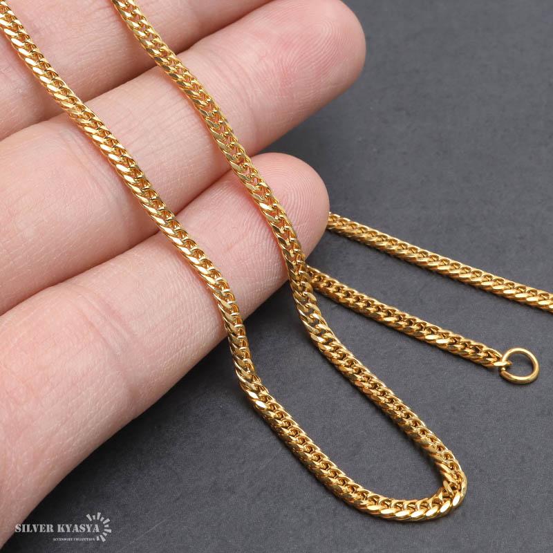 幅3mm ステンレス ダブル喜平チェーンネックレス 6面カット 18k GP IP