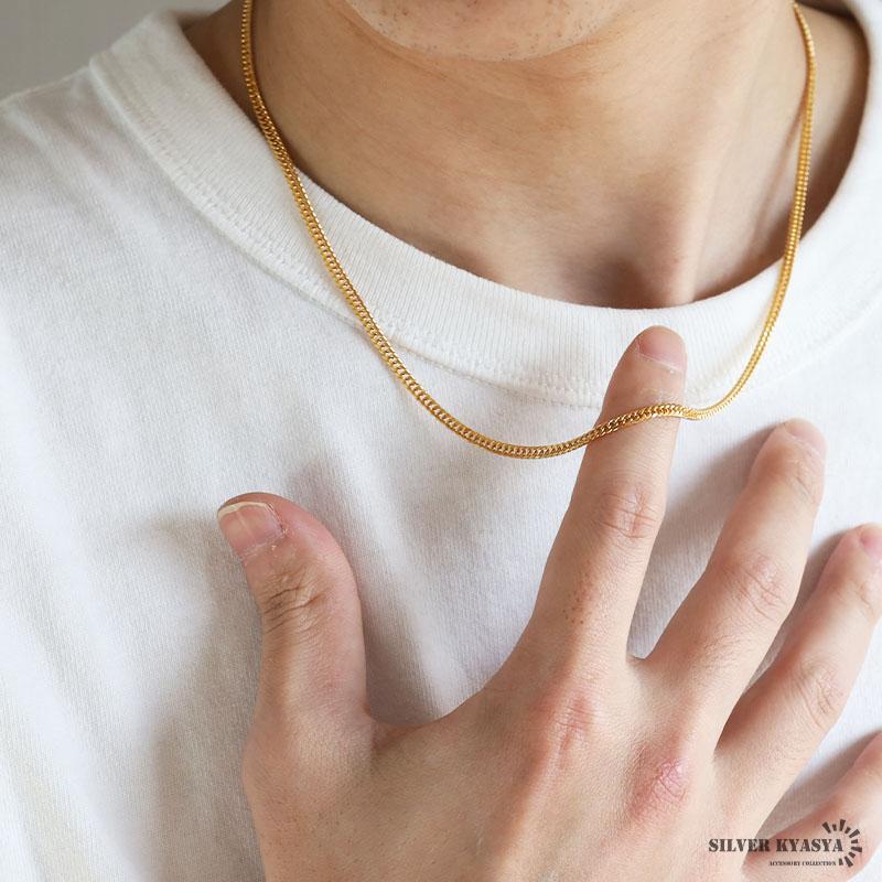 幅3mm ステンレス ダブル喜平チェーンネックレス 6面カット 18k GP IP