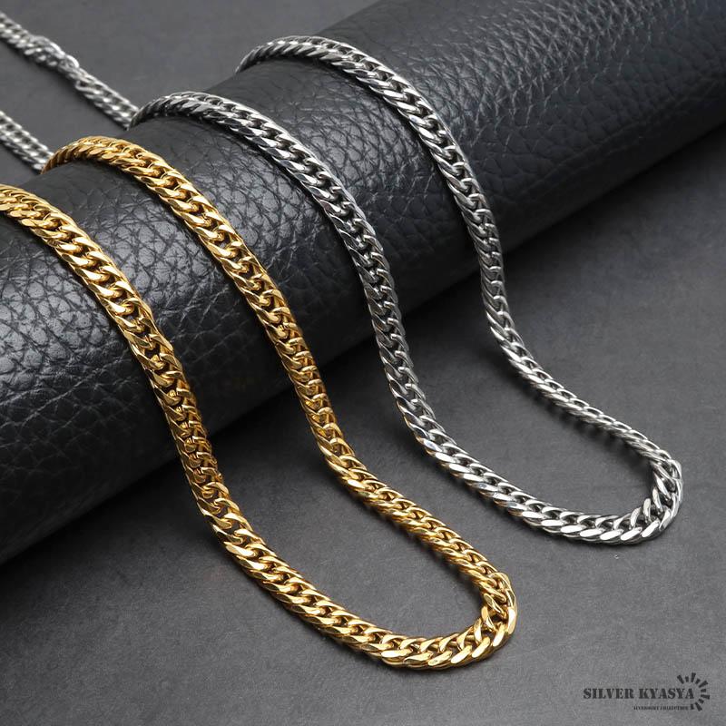 幅5mm ステンレス ダブル喜平チェーンネックレス 6面カット 18k GP IP