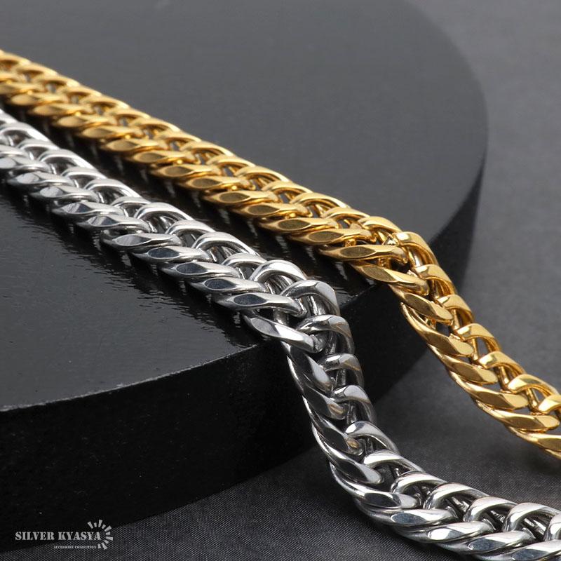 幅5mm ステンレス ダブル喜平チェーンネックレス 6面カット 18k GP IP