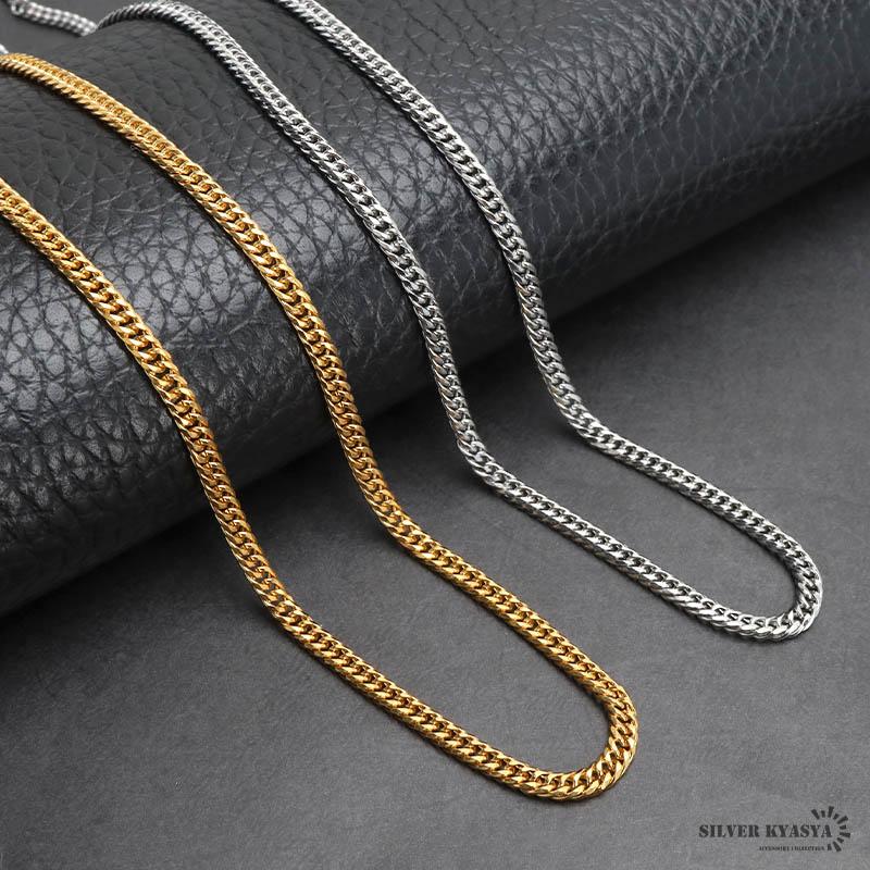 幅3mm ステンレス ダブル喜平チェーンネックレス 6面カット silver