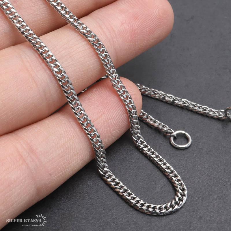 幅3mm ステンレス ダブル喜平チェーンネックレス 6面カット silver