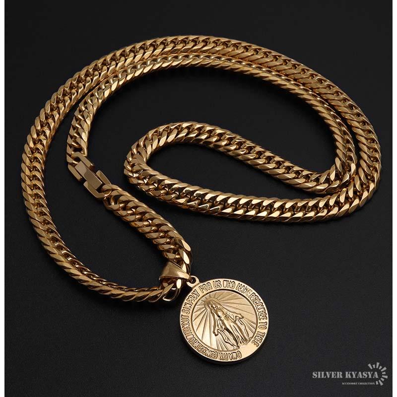 6面カット ダブル喜平ネックレス 18k gp コイン マリア 6面カット ダブル喜平ネックレス 18k gp コイン マリア