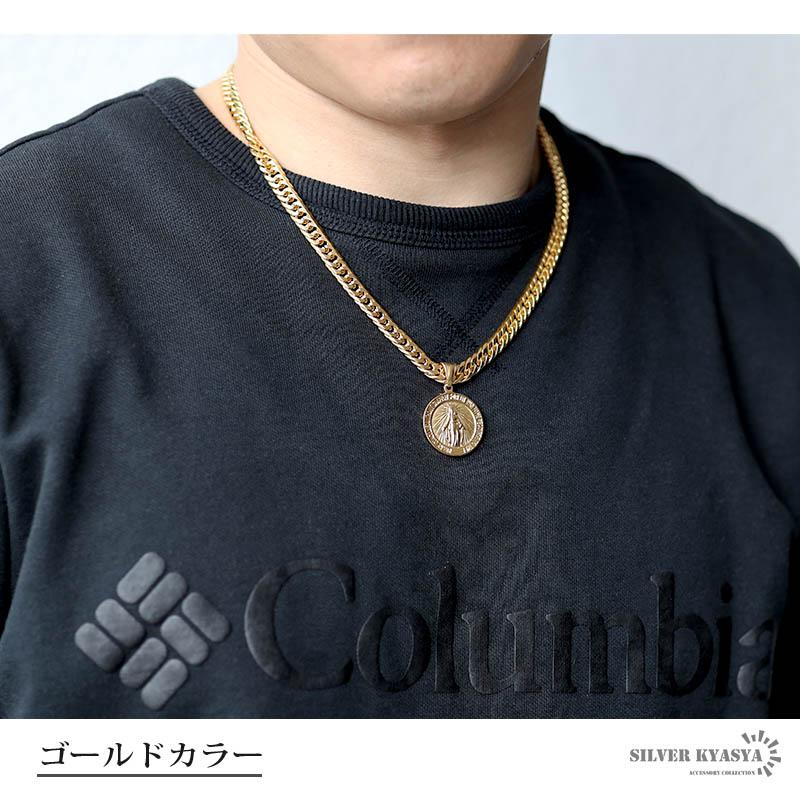 ステンレス 6面カット ダブル喜平ネックレス コイン マリア シルバー