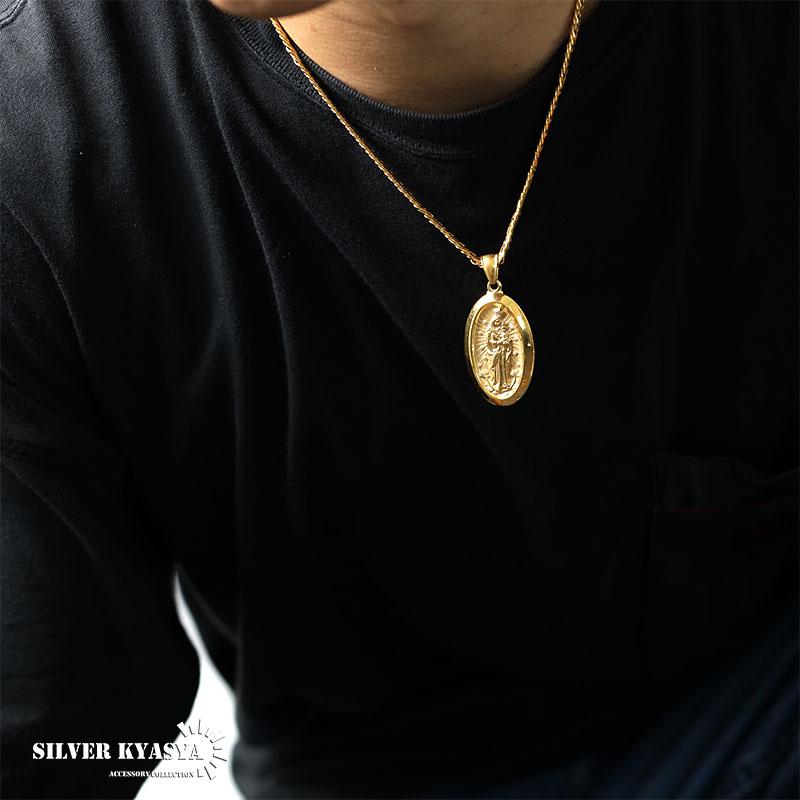 ステンレス素材 6面カット ダブル喜平ネックレス 18k gp 奇跡のメダイ