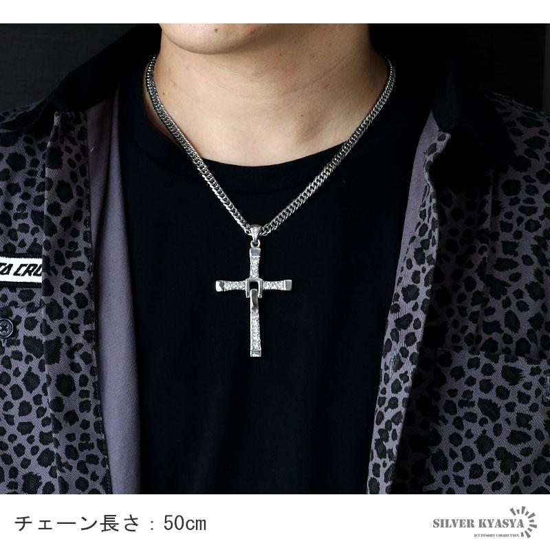 6面カット ダブル喜平ネックレス クロス ネックレス シルバー 銀 CZ