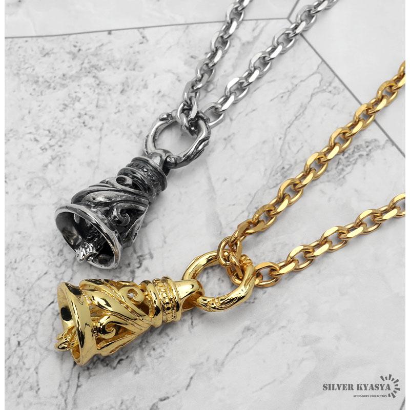 ベルネックレス ステンレス ゴールド 金 18K K18 シングルベル 鐘 唐草