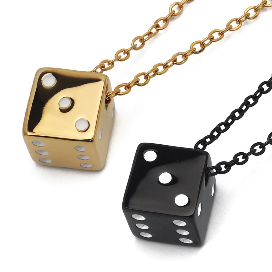 ステンレス サイコロネックレス ゴールド ブラック 18K GP 金 gold