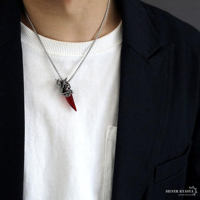クーポンで10％OFF ステンレス 龍の牙 ネックレス シルバー ごつい