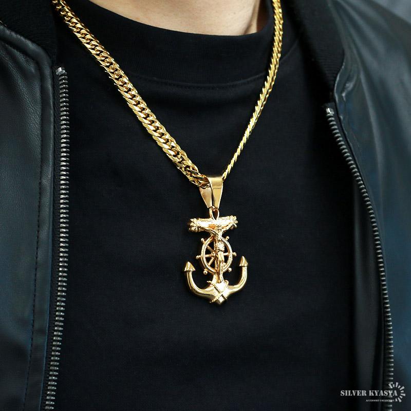 ステンレス 存在感抜群 アンカーネックレス メンズ ペンダント 18k gp