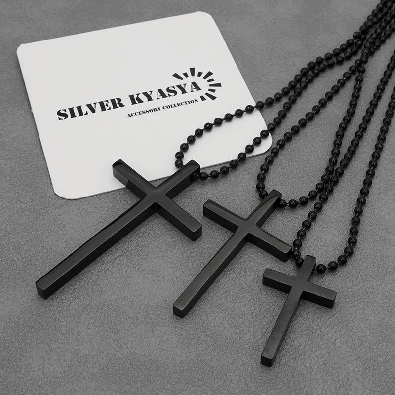 クロスネックレス ステンレス チェーンネックレス メンズ ブラック 黒