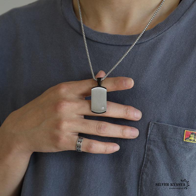 つや消し マットシルバー ドッグタグネックレス シンプル プレート