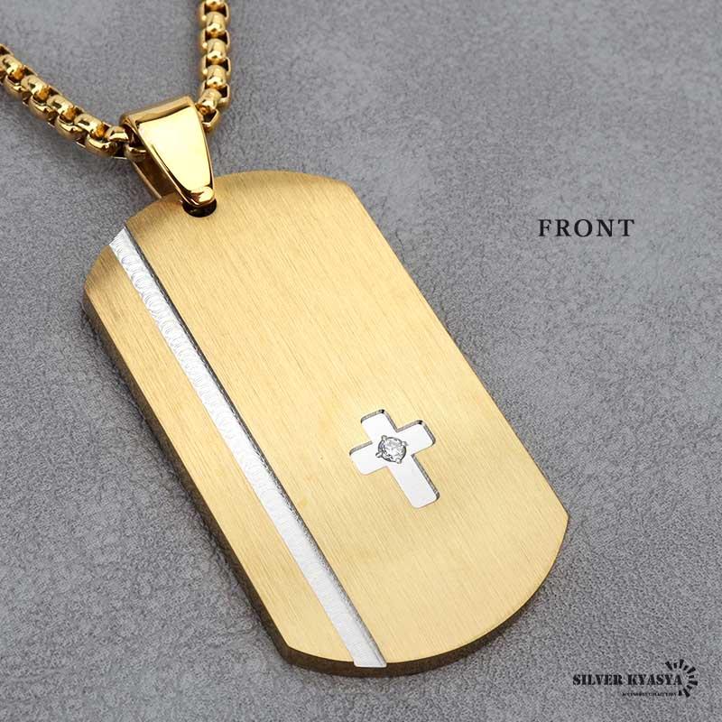 高級感 マットゴールド ドッグタグネックレス シンプル 金 プレート