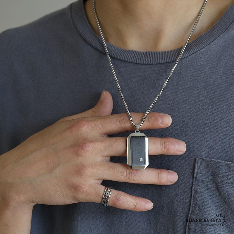 ワンポイント 存在感 マットブラック ドッグタグネックレス メンズ
