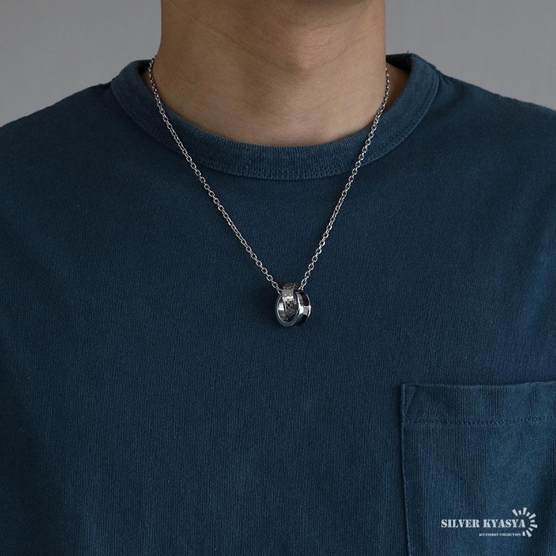 stainless ダブルリングネックレス シルバー ペンダント リング stainless ダブルリングネックレス シルバー ペンダント リング