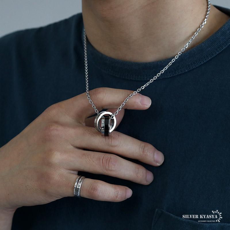 ステンレス stainless ダブルリングネックレス シルバー リング