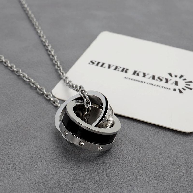 stainless ダブルリングネックレス シルバー ペンダント リング stainless ダブルリングネックレス シルバー ペンダント リング