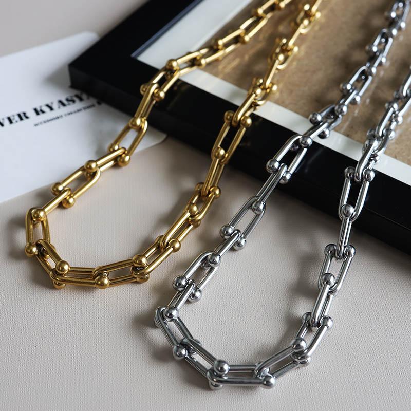 【付属品完備美品】ゴールドチェーンネックレス Uチェーンネックレス レディース ステンレス 18K GP ゴールド チェーン