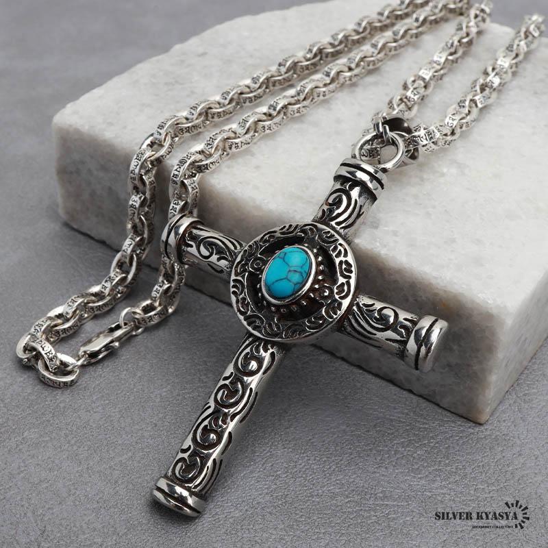 ステンレス 唐草クロスネックレス ペーパーチェーンネックレス 六字