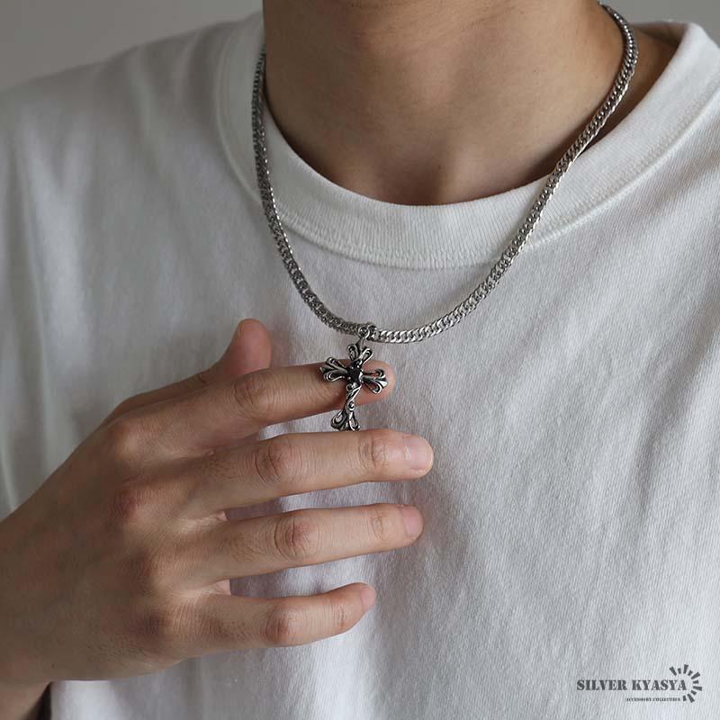 ステンレス クロスネックレス ダブル喜平チェーンネックレス シルバー
