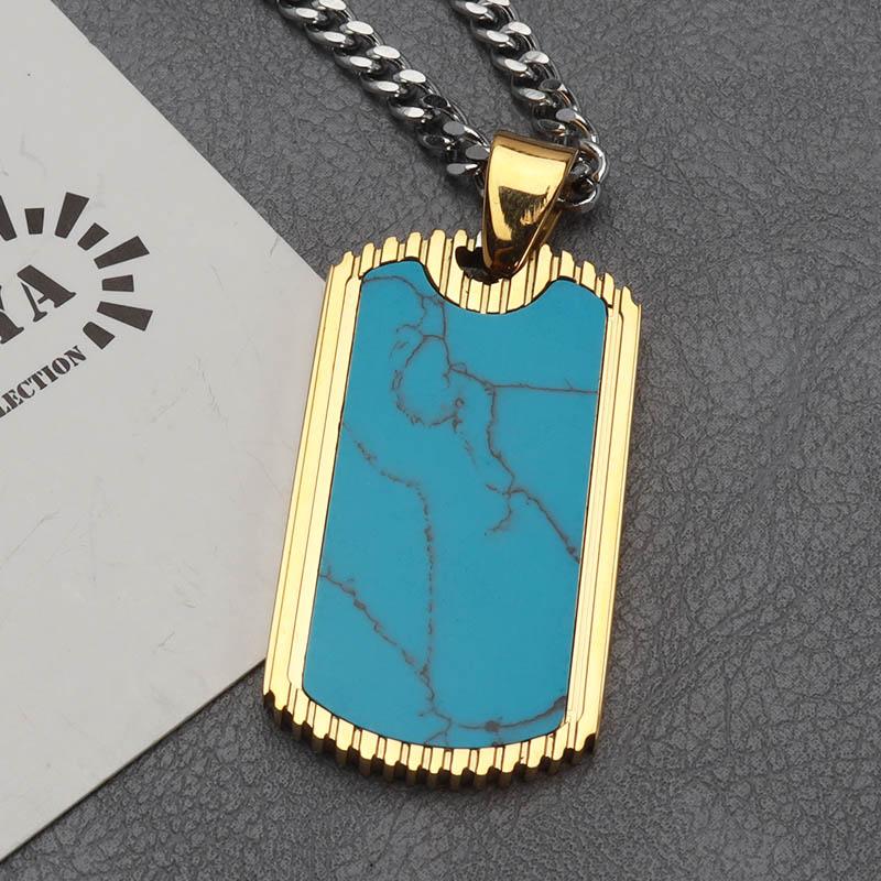 ステンレス ドッグタグネックレス ターコイズブルーネックレス