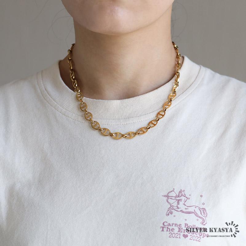 アンカーチェーンネックレス 幅8mm ゴールド ステンレス K18 GP GOLD