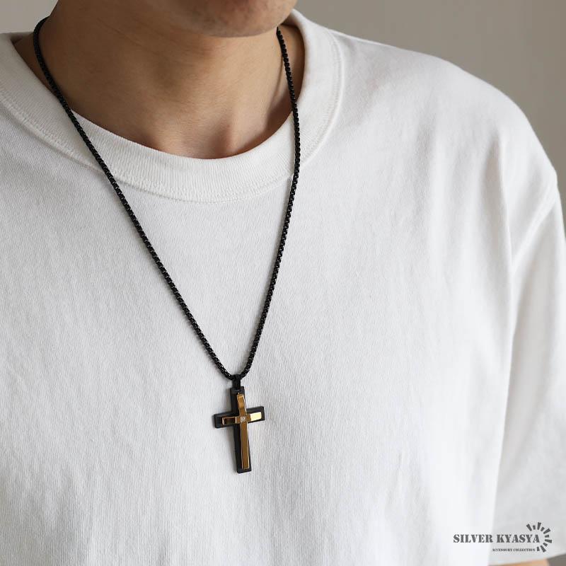 複数買いで最大300円OFFクーポン／ステンレス クロスネックレス