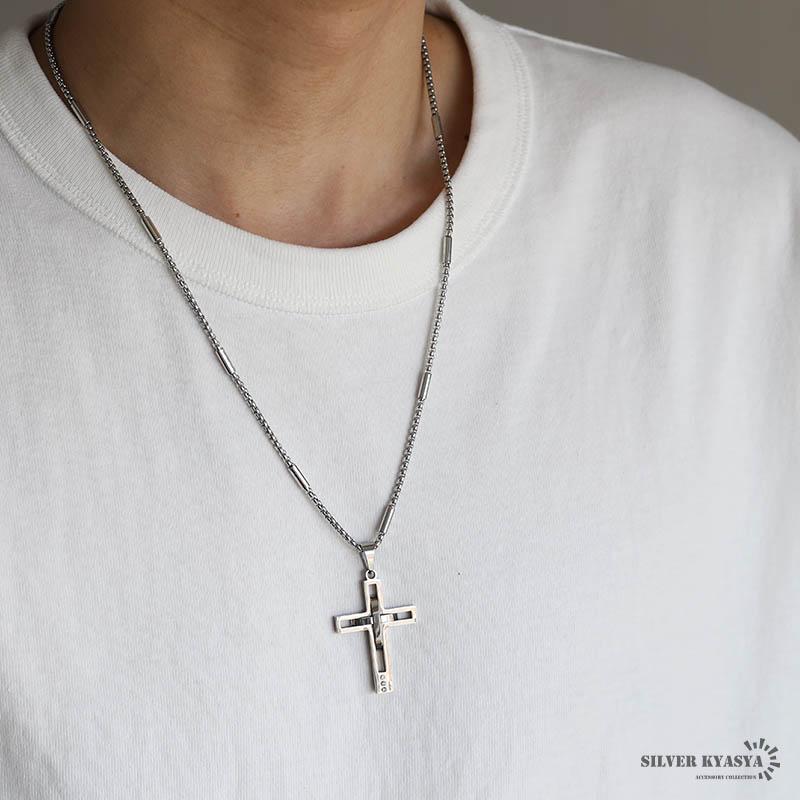 ステンレス クロスネックレス シルバー ベネチアンチェーンネックレス 