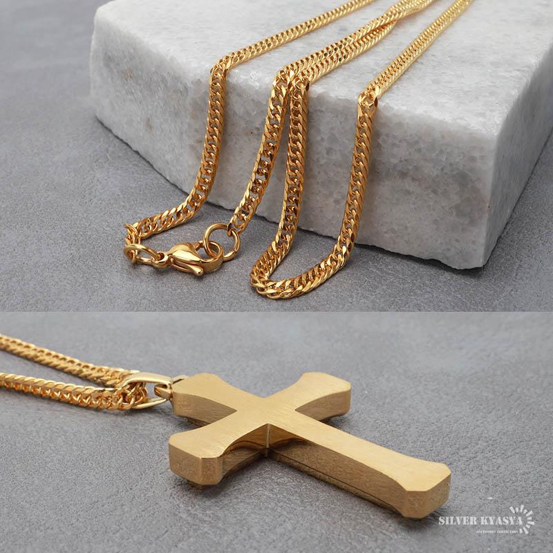 ステンレス クロスネックレス ゴールド 18KGP 50cm/60cm ダブル ステンレス クロスネックレス ゴールド 18KGP 50cm/60cm ダブル