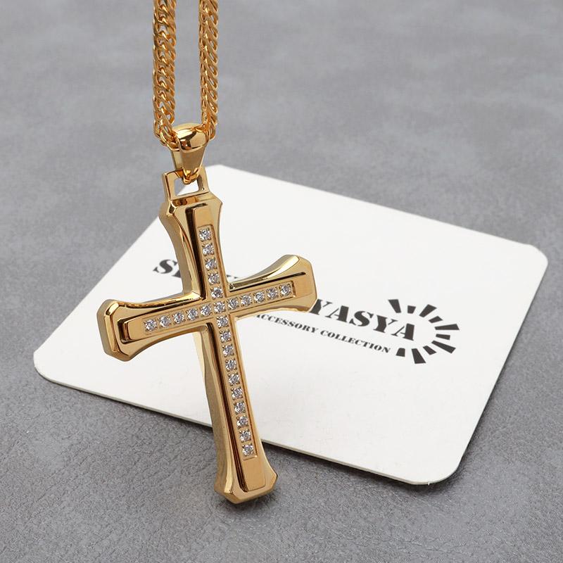 ステンレス クロスネックレス ゴールド 18KGP 50cm/60cm ダブル ステンレス クロスネックレス ゴールド 18KGP 50cm/60cm ダブル