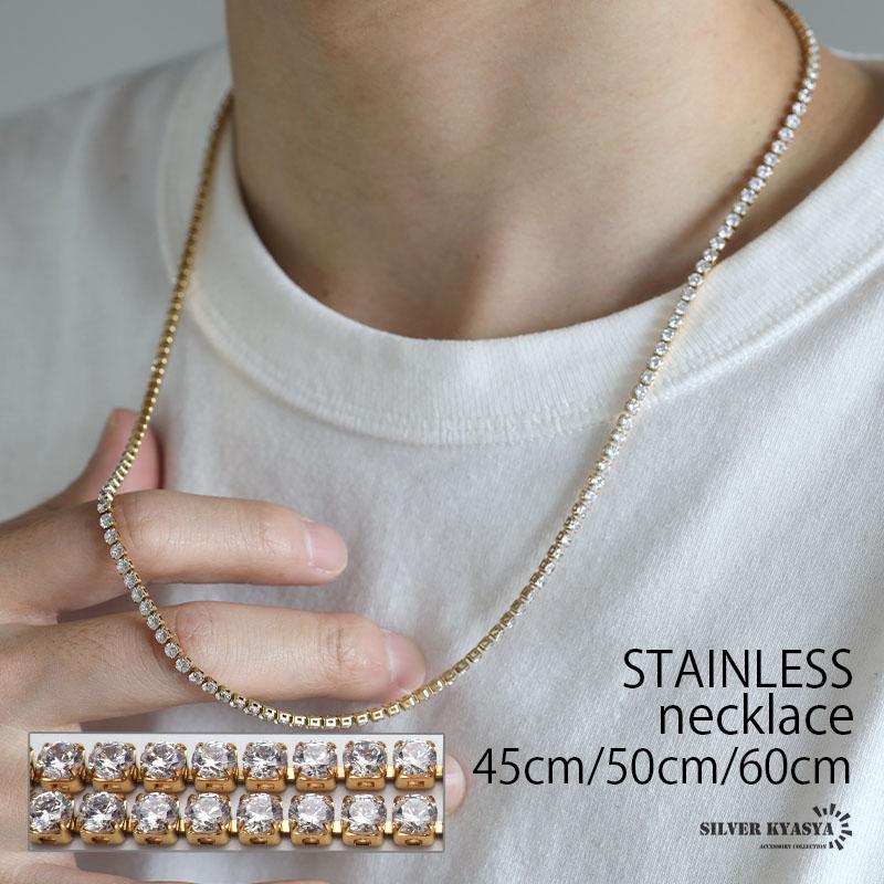 ステンレス テニスチェーンネックレス 幅3mm ゴールド 18KGP ステンレス テニスチェーンネックレス 幅3mm ゴールド 18KGP