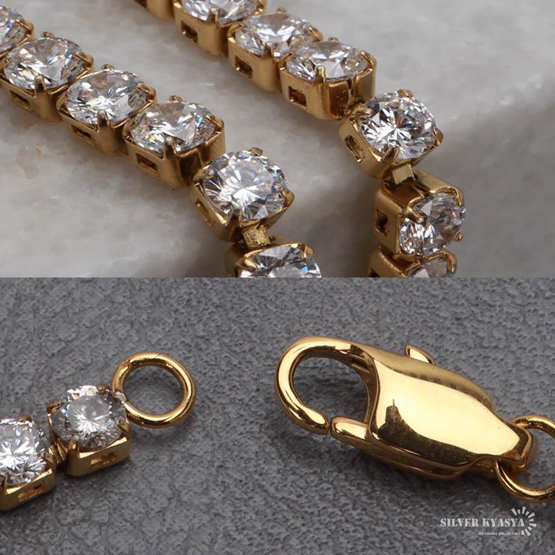 ステンレス テニスチェーンネックレス 幅3mm ゴールド 18KGP ステンレス テニスチェーンネックレス 幅3mm ゴールド 18KGP