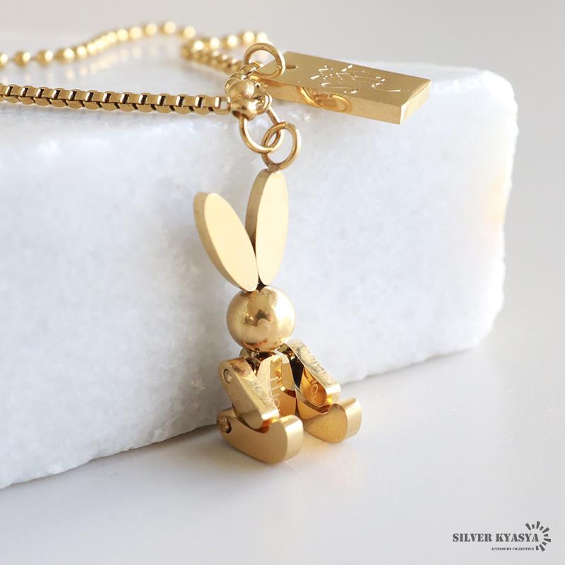 ステンレス うさぎネックレス 可動式 ゴールド 18KGP ラビット
