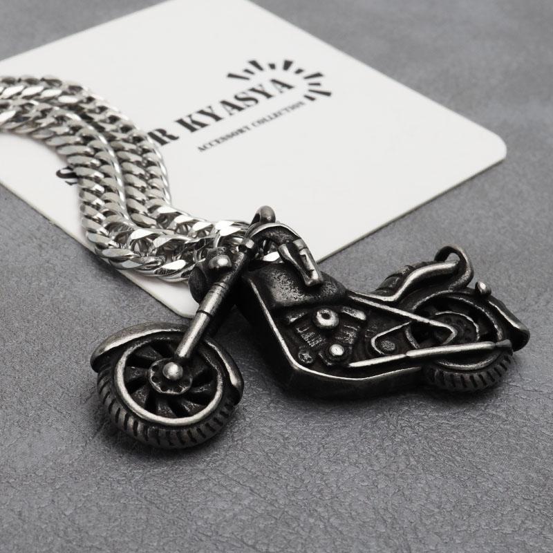 ステンレス製 バイクネックレス シルバー ダブル喜平チェーン 50cm