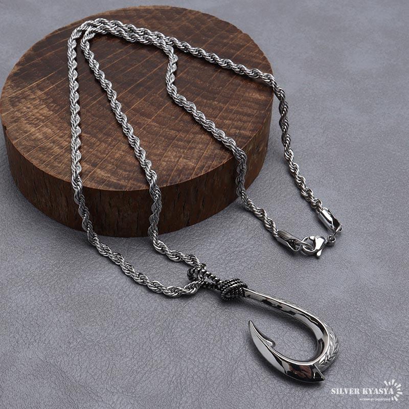 ステンレス フィッシュフックネックレス シルバー 45cm 50cm ステンレス フィッシュフックネックレス シルバー 45cm 50cm