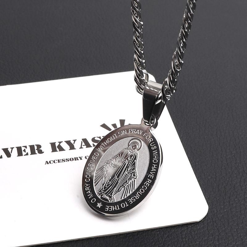 ＼2個で10％OFF 3個で20％OFFクーポン／ステンレス マリアネックレス コインネックレス シルバー ダブル喜平チェーン 聖母マリア メダイメンズ 金アレ対応 爆買の画像